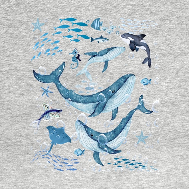 Watercolour Whale ocean by Bestworker